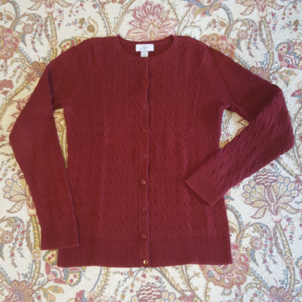 Loft Cable Knit Cotton Cardigan